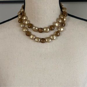Vintage Faux Pearls and Amber Glass Necklace